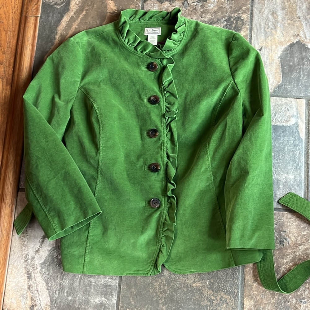 L.L. Bean Green Ruffled Corduroy jacket blazer top